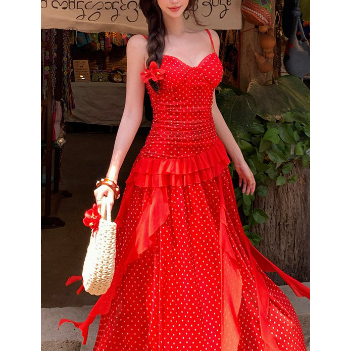 Retro Red Polka-Dot Vacation Dress