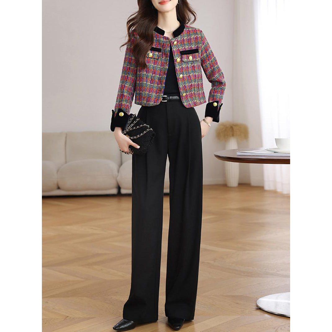 Stylish Velvet Plaid Jacket