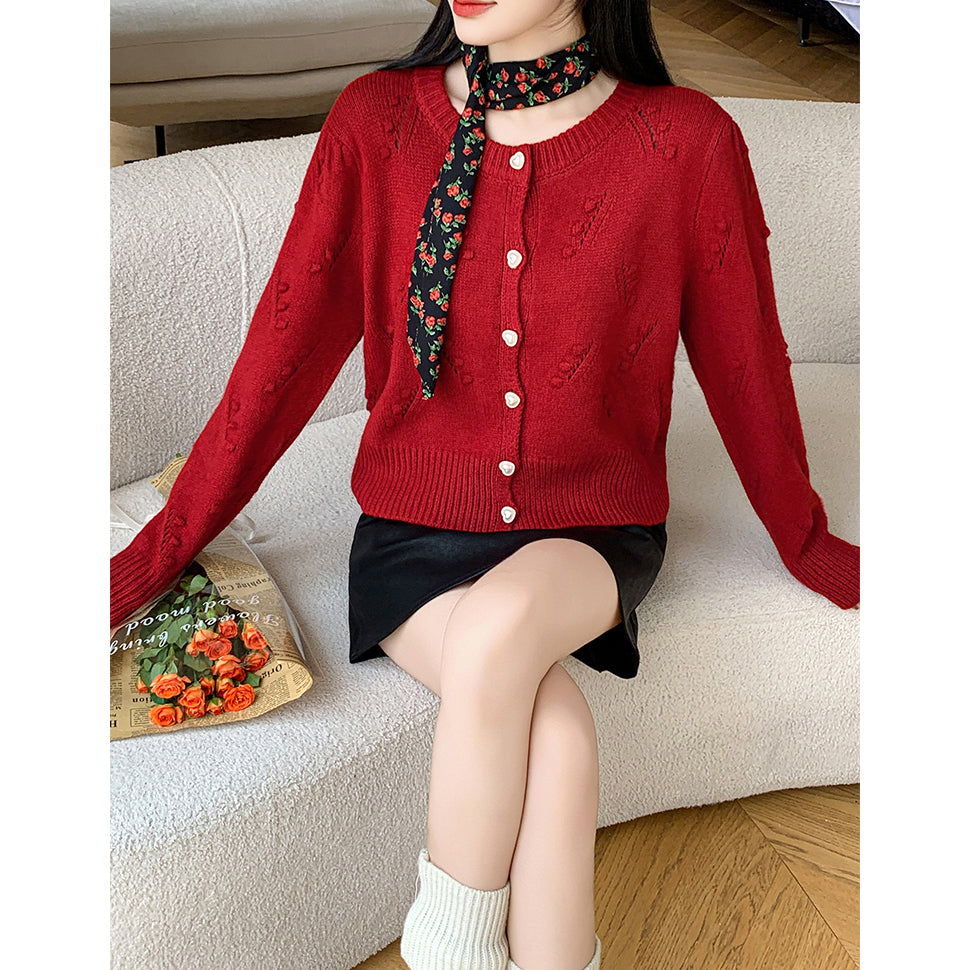 Retro Cable Knitted Heart Button Cardigan