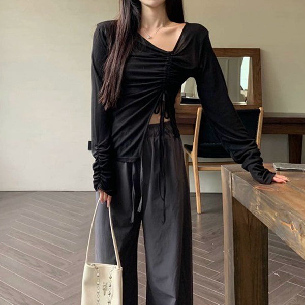 Gathered Tie Set Irregular Sunscreen T-Shirt