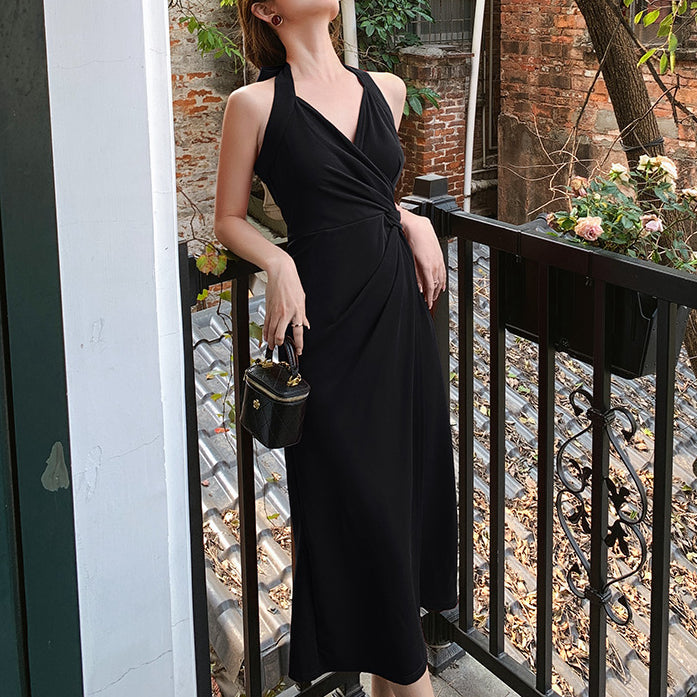 Retro Hanging Neck Lace Cami Brick Dress