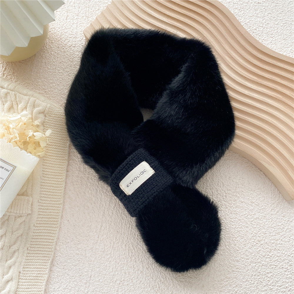 Furry Collar Cross Neck Warm Scarf