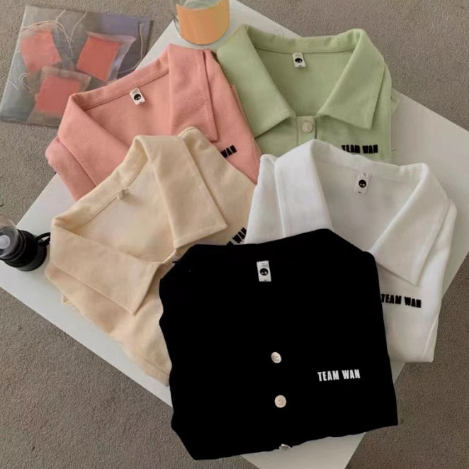 Short-Sleeved T-Shirt Polo Collar Irregular Zipper Top