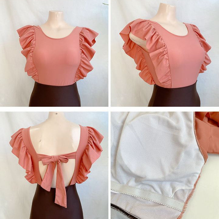 One Piece Ruffled High Waist Pants Resort Swimwear