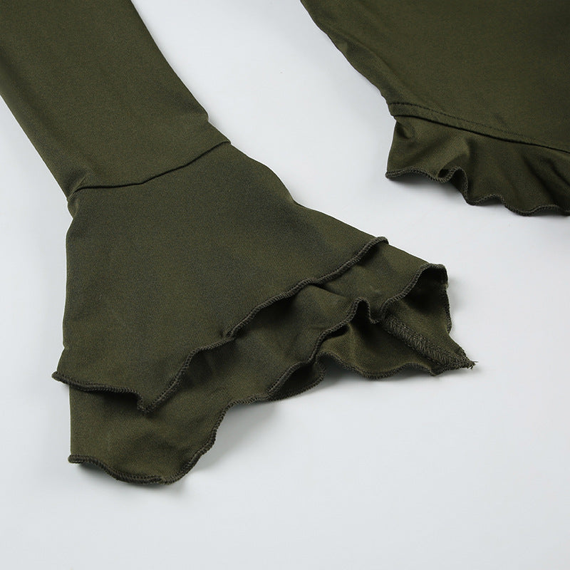 Retro Ruffled Lace Trumpet Sleeve Ribbon Knitted Blouse Top