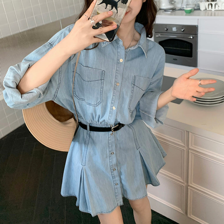 Plus Size Slim Waist Denim Dress