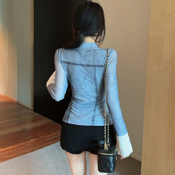 Retro Print Long-Sleeved Shirt