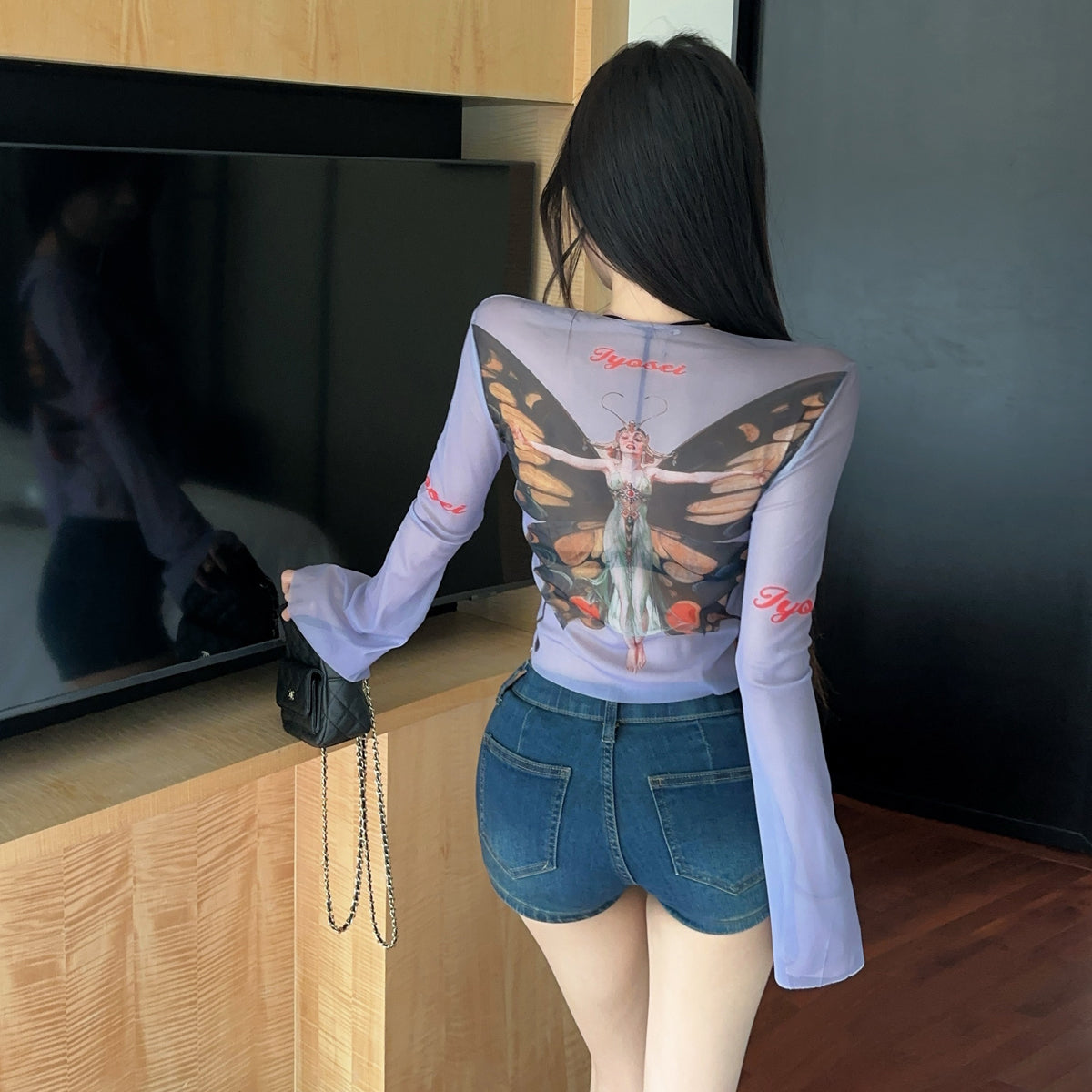 Sexy Sunscreen Butterfly Print Cover-Up T-Shirt