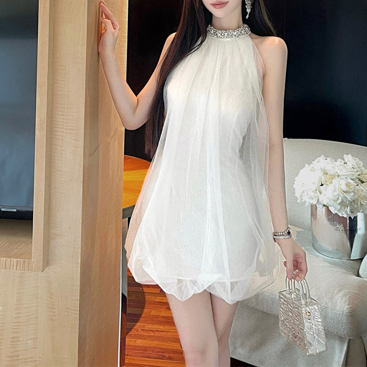 Heavy Diamond Halter Neck Princess Dress