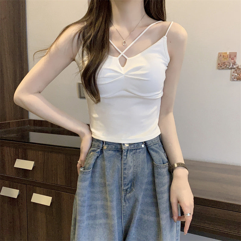Stylish Short Sleeveless Top With Built-In Bra Pads