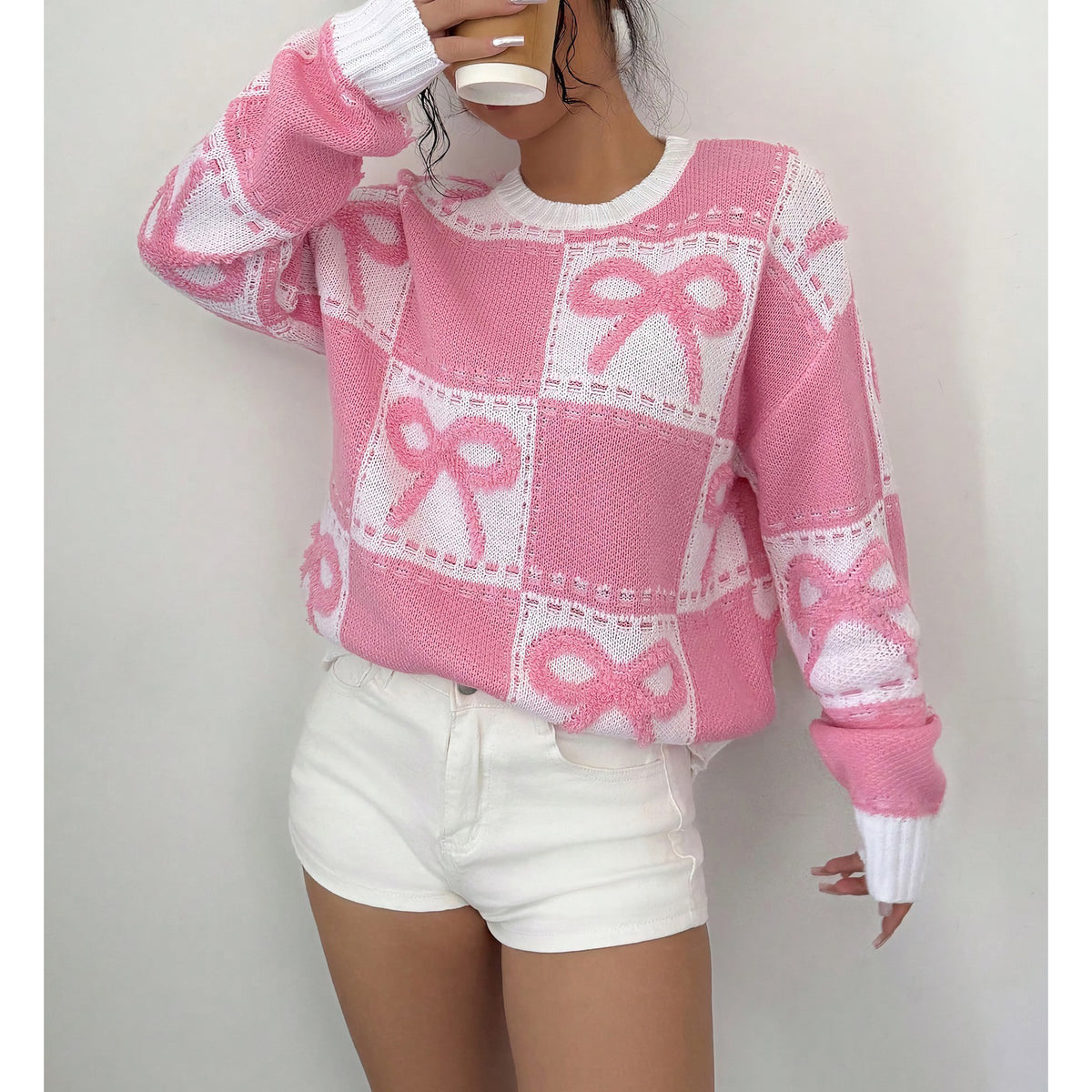 Sweet Christmas Bow-Detail Knit Top