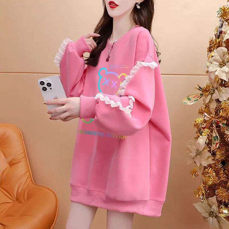 Cartoon Crew Neck Fleece Sweatshirt