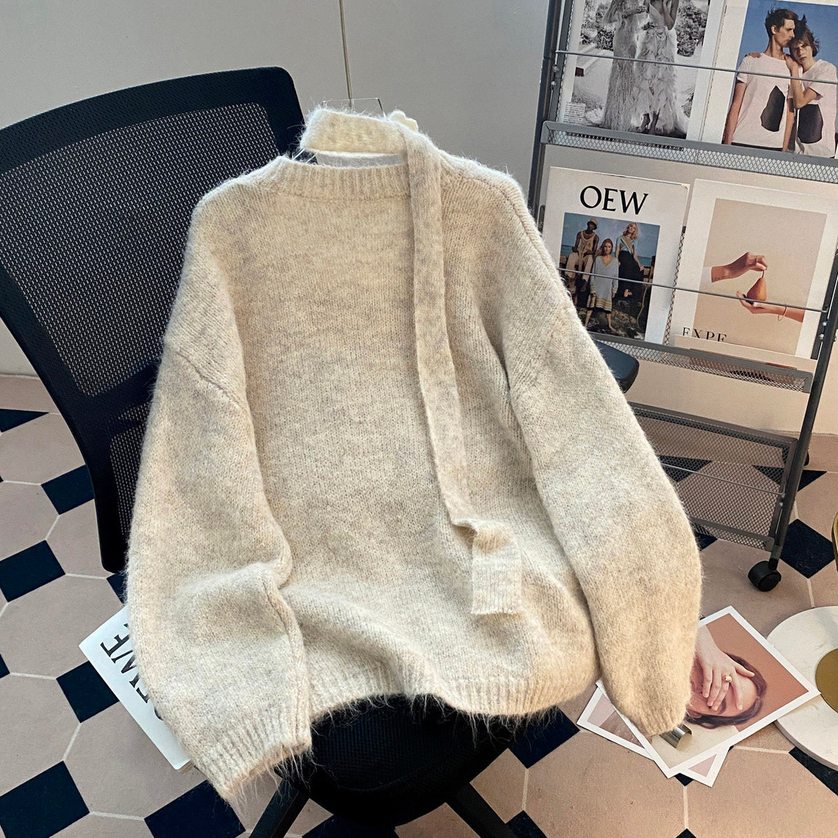 Relaxed-Fit Halter-Neck Knit Sweater
