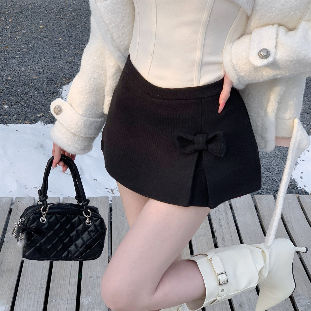 Sexy Wool Bow Midi Skirt