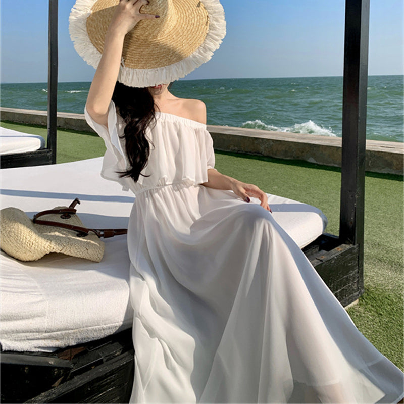 Off-Shoulder Draped Chiffon Dress