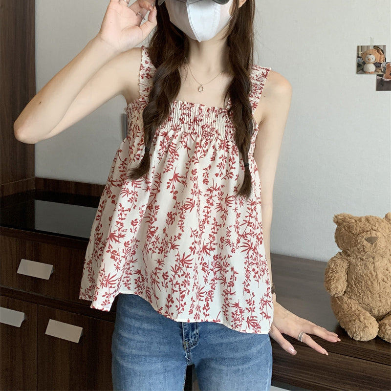 Summer Square Neck Loose Floral Print Camisole