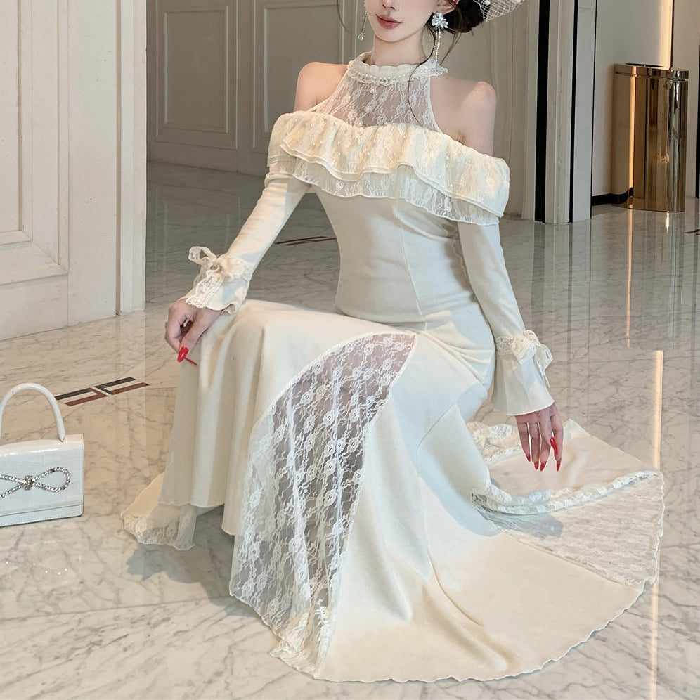 Sexy And Elegant Off-The-Shoulder Ruffled Lace Dress