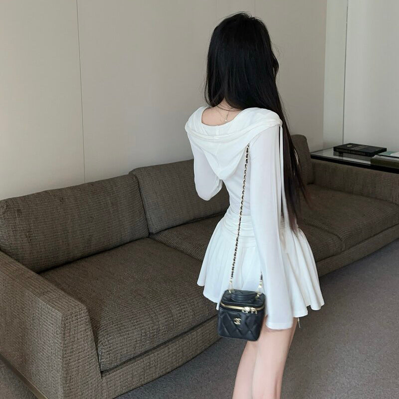 Casual And Stylish Hooded Zip-Up Cardigan And Skirt Set