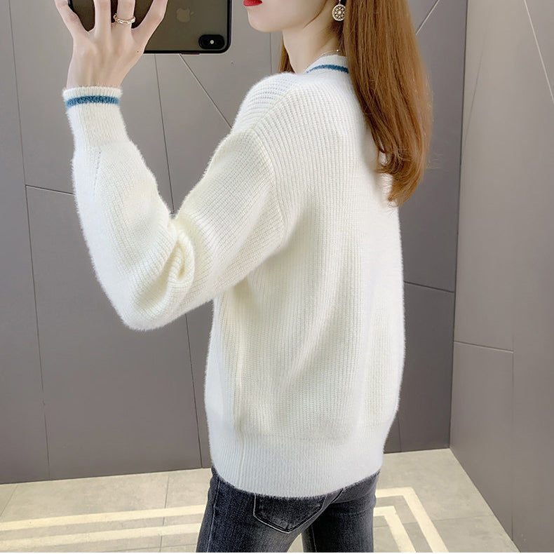 V-Neck Knitted Long-Sleeved Autumn Top