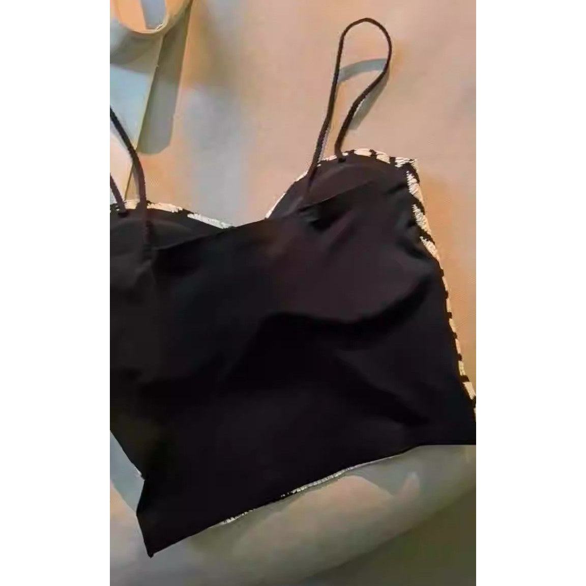 Black And White Striped Tank Top With Built-In Bra Pads