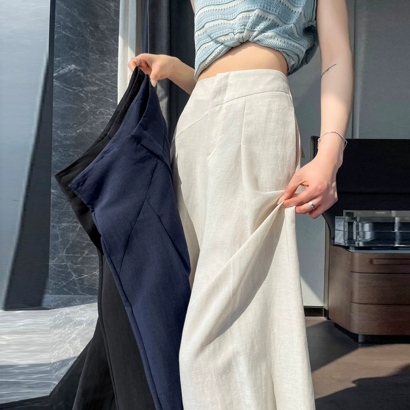 Linen-Blend Ice Silk Wide-Leg Pants