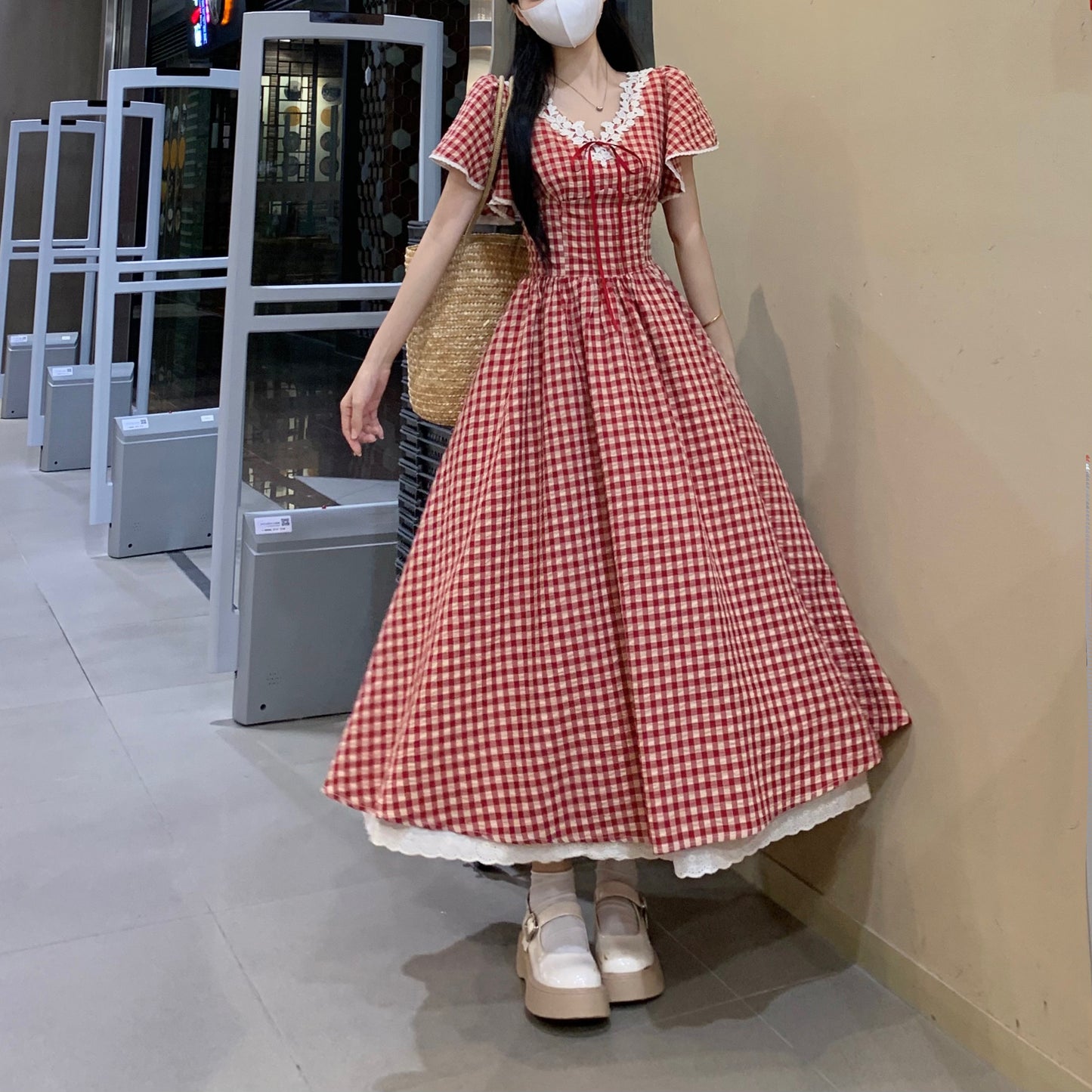 Plus Size French Plaid Short Sleeve Dress