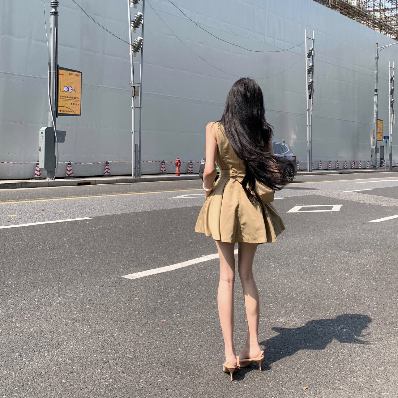 Retro Suit Collar High-Waisted Dress