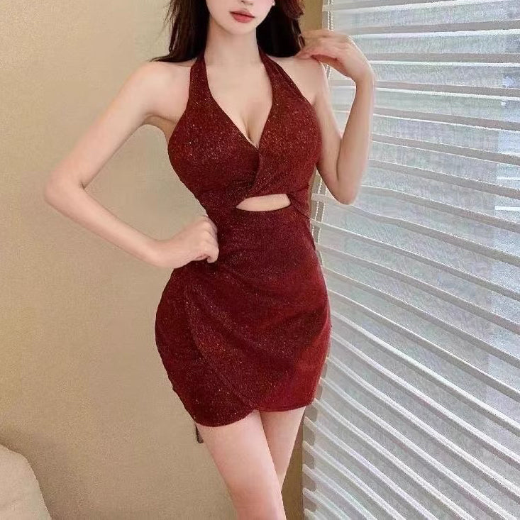 French Sexy Irregular Halter Neck Dress