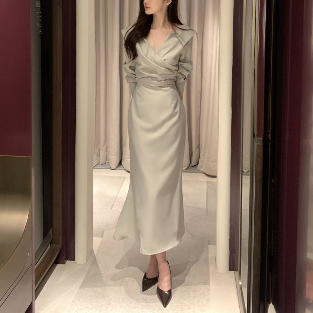 Waist-Cinching Puff Sleeve Tie-Front Dress