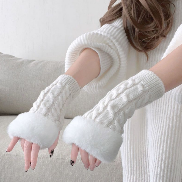 Knitted Wool Half-Finger Cute Twist Plush Thickened Fingerless Gloves