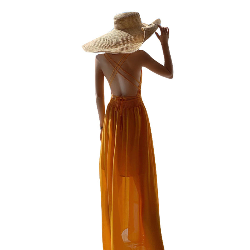 Chiffon Open Back Beach Dress