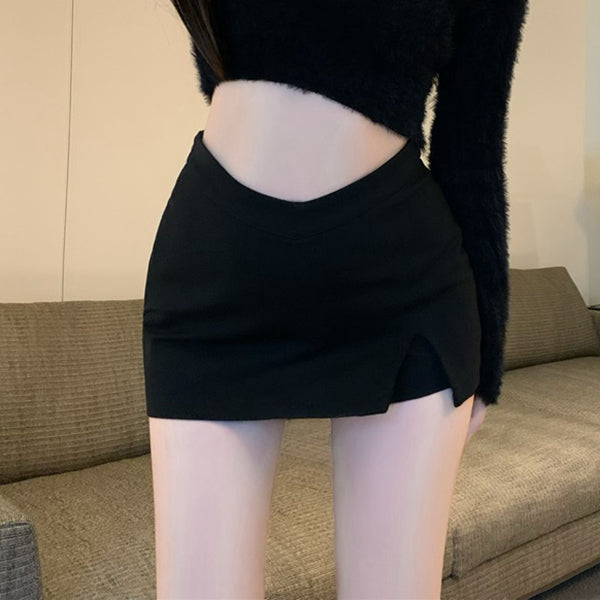 Black High Waist Buttocks Shorts Skirt