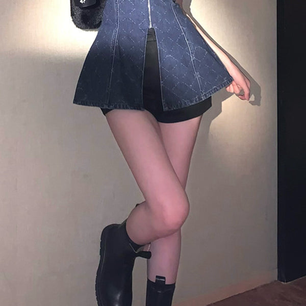 Stitching Tube Top Zipper Slit Plaid Dress