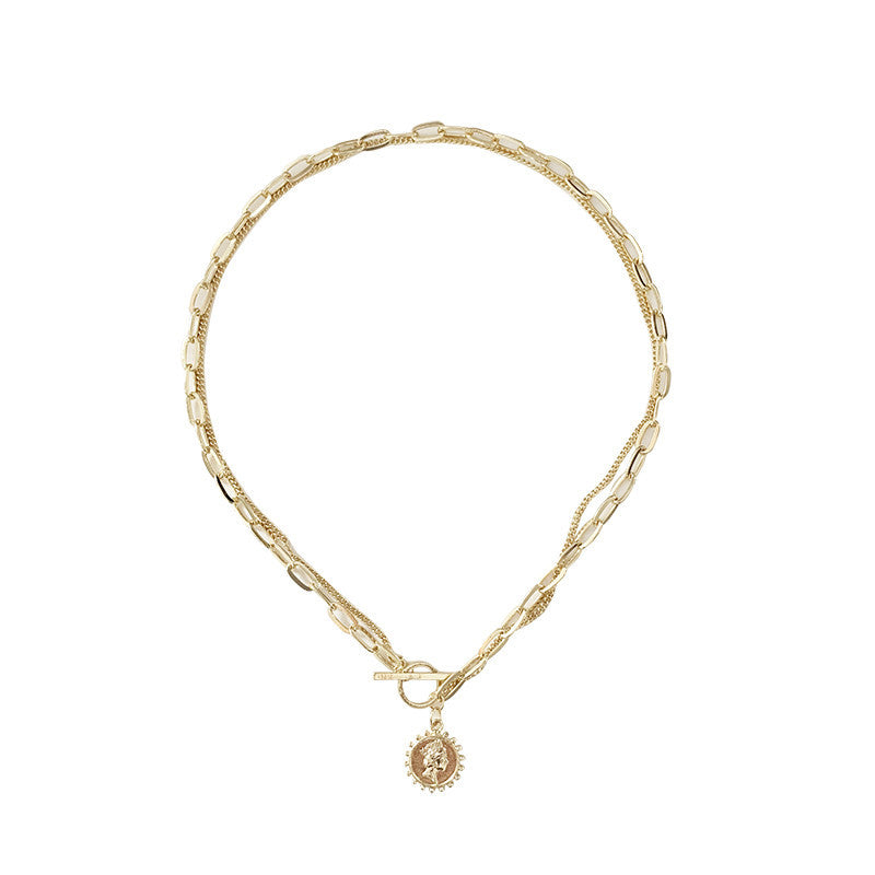 Portrait Double Necklace Metal Chain Pendant Clavicle Chain