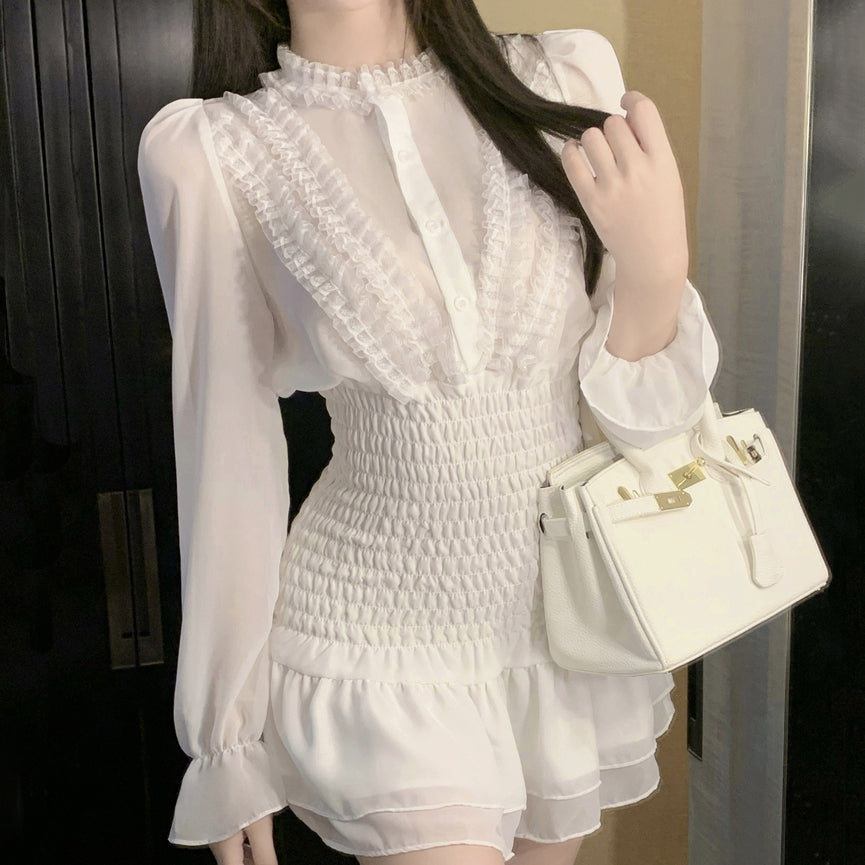 Chiffon Long Sleeve White Short Dress – DRESSVY