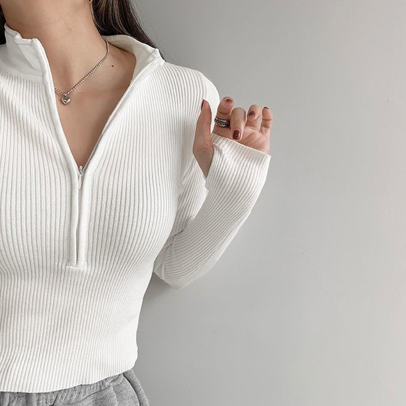 Half Turtleneck Zip Pit Sweater Top