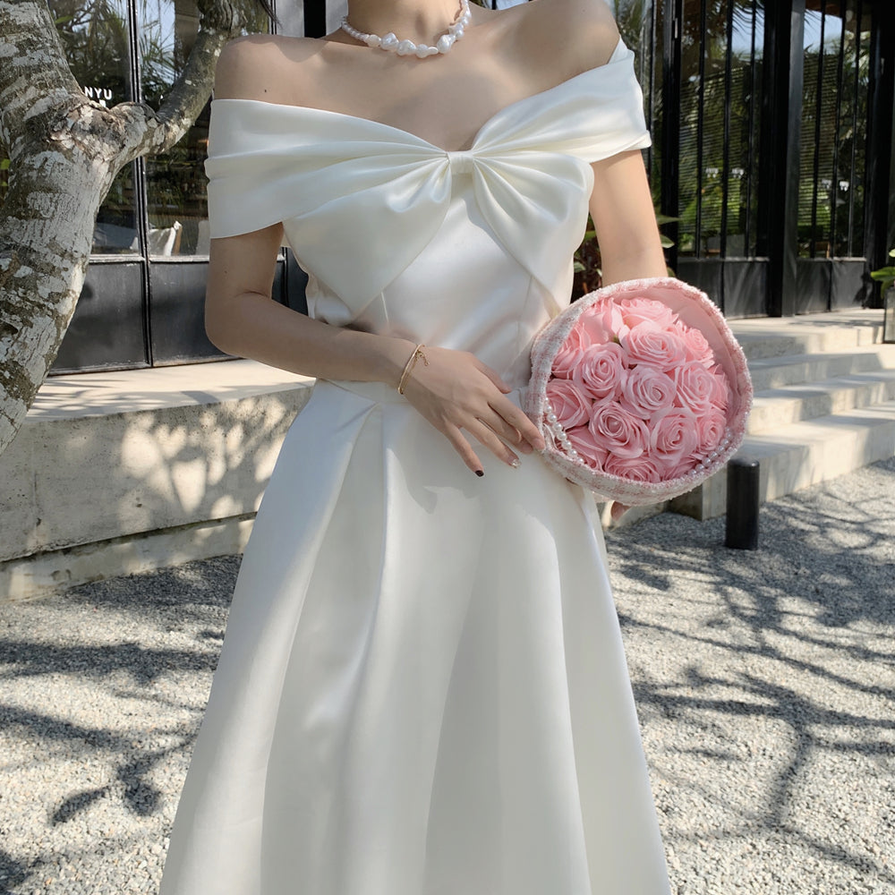 White Bow One-Way Neck Tube Top Dress