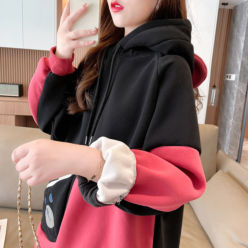 Back Collar Plus Velvet Thickened Milk Silk Composite Long-Sleeved Sweater