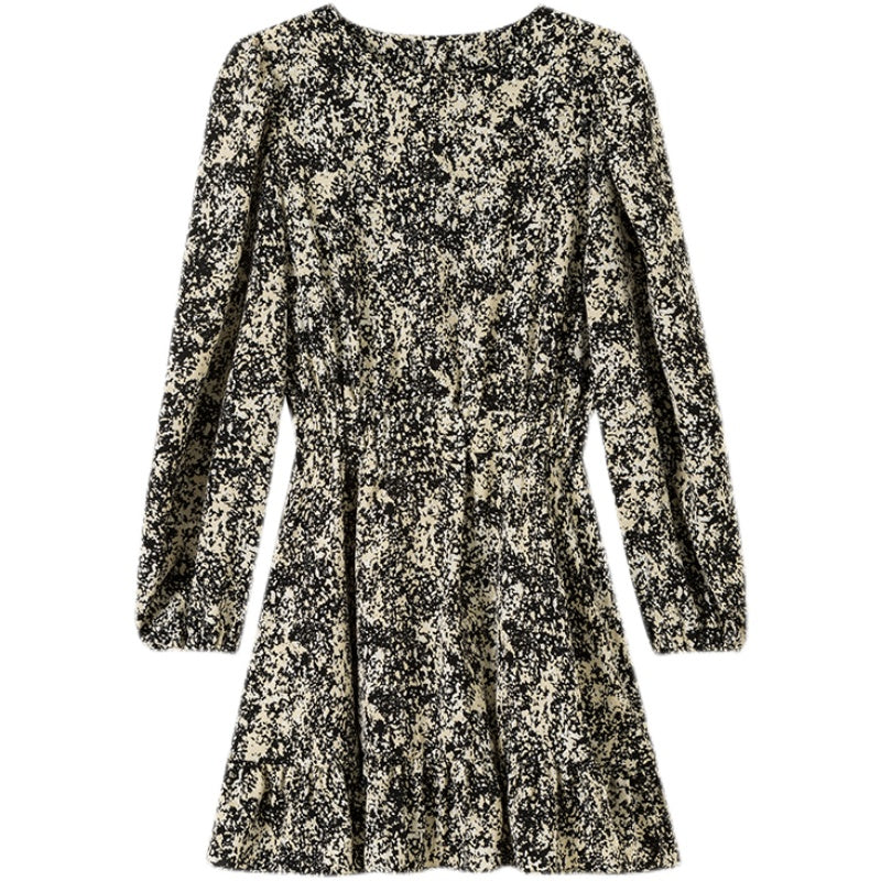 Retro Floral Long-Sleeved A-Line Chiffon Short Dress