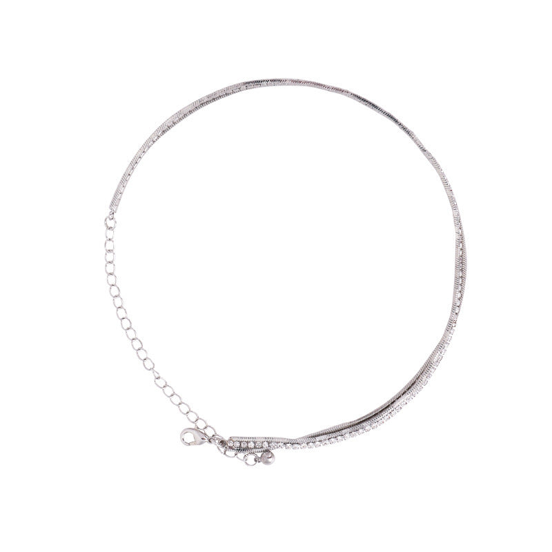 Multilayer Snake Bone With Rhinestone Necklace