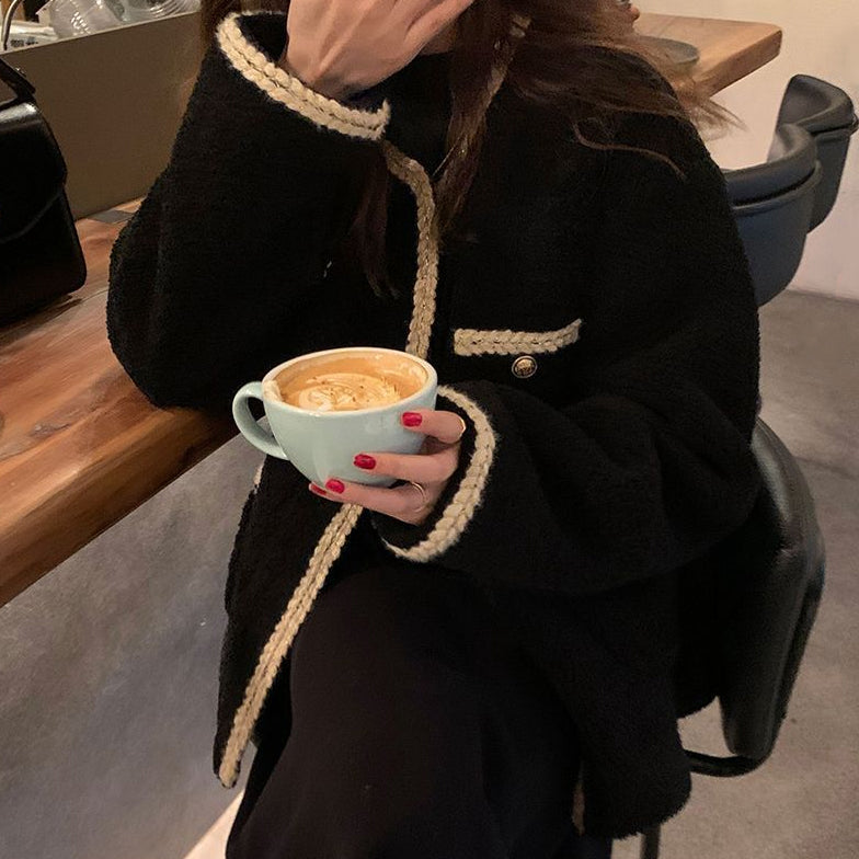 Winter Coat Woven Crew Neck Fur Long Sleeve Winter Top