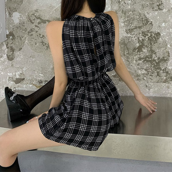 Plaid Casual High-Rise Jumpsuit Shorts Romper