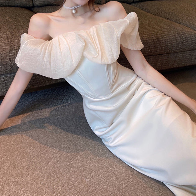 Off-The-Shoulder Ruffled Temperament Slim Dress