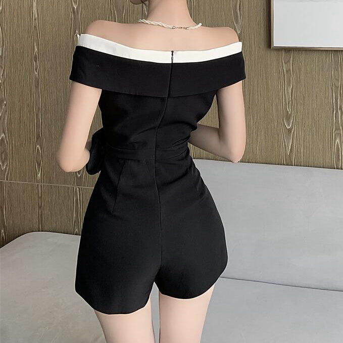 Black Casual Off Shoulder Jumpsuit Shorts Romper