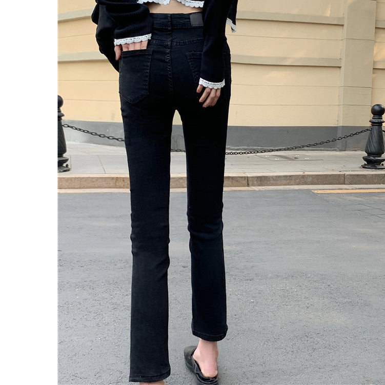 Black High-Waisted Slim-Fit Jeans Trousers