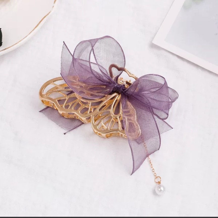 Butterfly Fringe Pearl Crystal Hair Clip