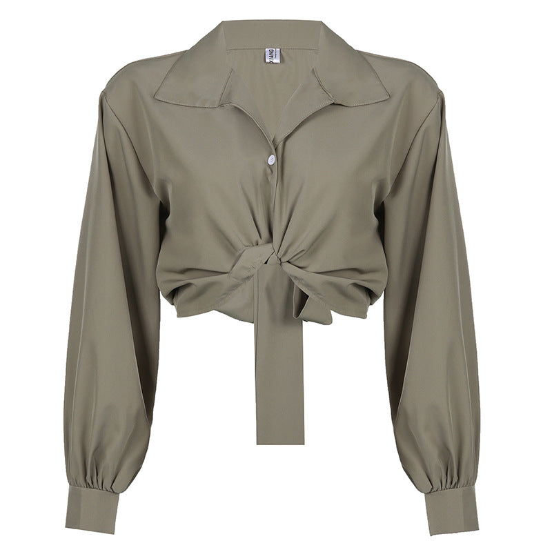 Tie Back Bow Cropped Navel Shirt Top