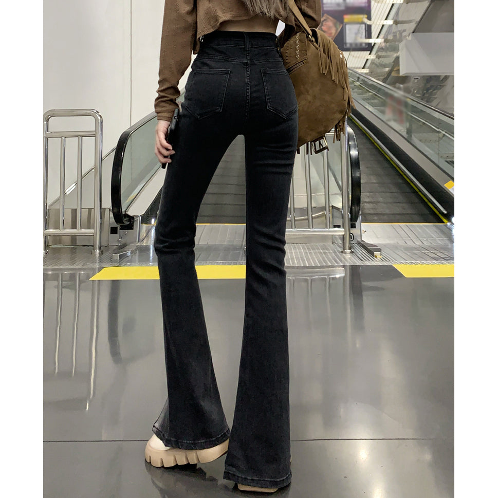 Black Stretch Slit Jeans Gradient Trousers