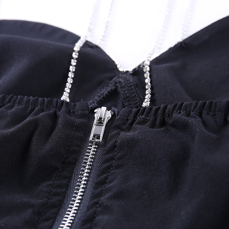 Flashing Diamond Chain Tube Top Strap Wrap Top