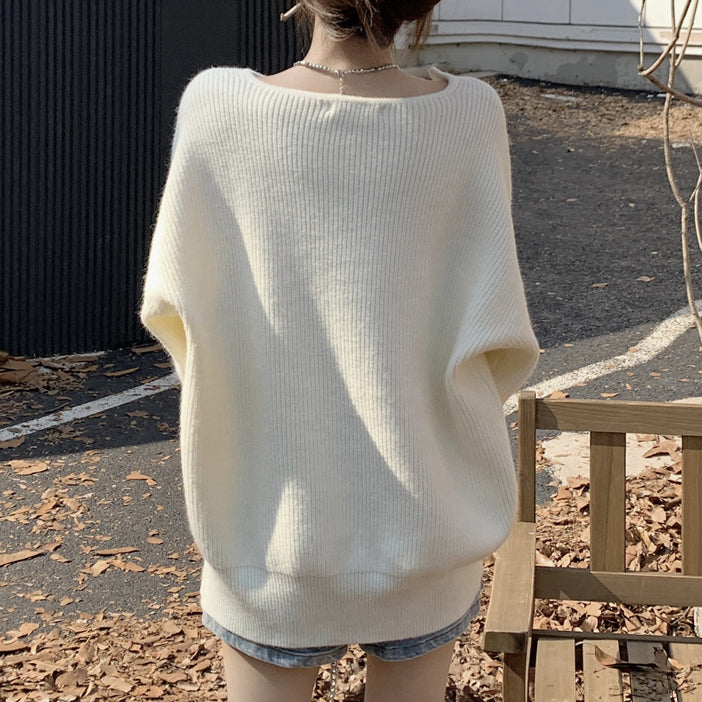 Metal Snap Hollow Knitted Long Sleeve Sweater